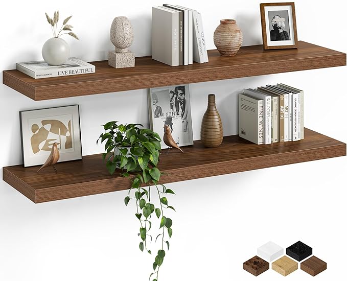 Fun Memories Floating Shelves for Wall, 40 Inch Long Set of 2 Rustic Wood Wall by FunMemories