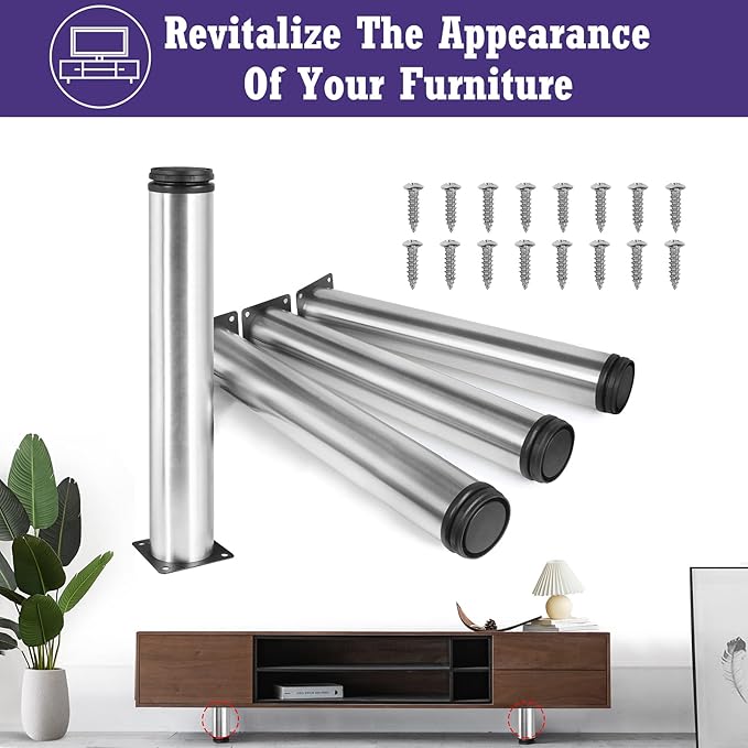 14 Inch Metal Furniture Legs Stainless Steel Adjustable Legs Silver Metal Legs - Image 2