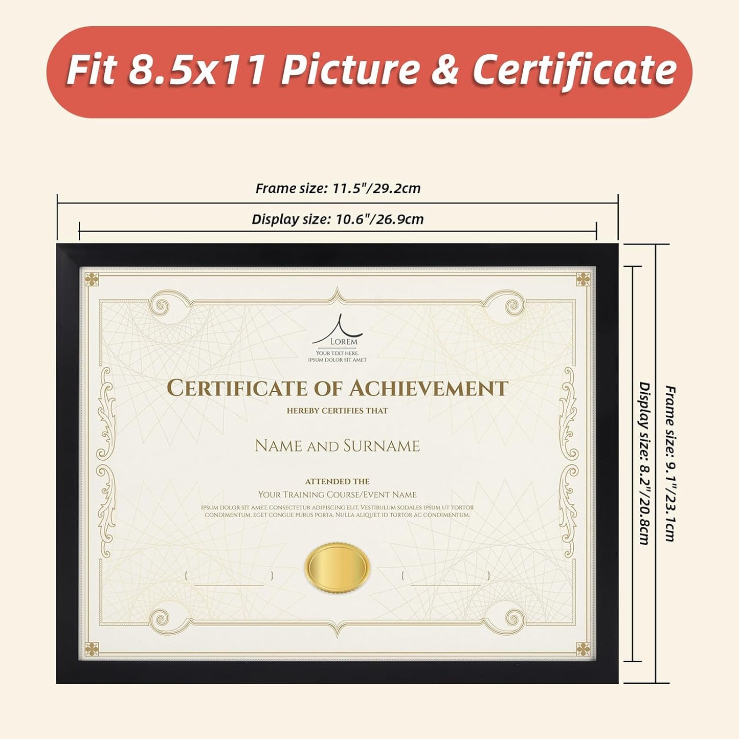 Rempry 8.5 x 11 Picture Frame Set of 16, Certificate Frames 8.5 by 11, Black Photo Frame for Diploma Document, Tabletop and Wall Display