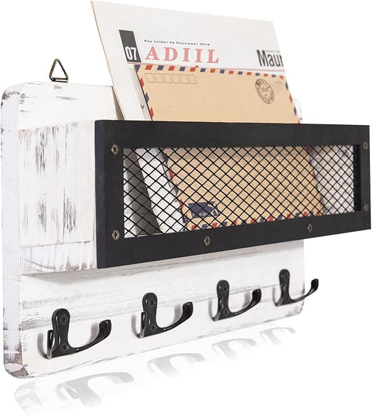 ADIIL Mail and Key Holder for Wall Decorative, Wooden Wall Mount Key Rack by ADIIL