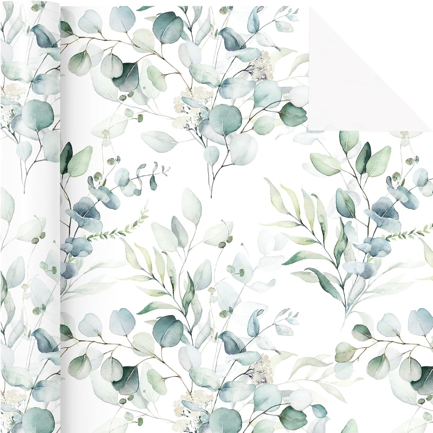 WRAPAHOLIC Eucalyptus Leaves Wrapping Paper Roll - Mini Roll - 17 Inch x 33 Feet - Eucalyptus Greenery Wrapping Paper Perfect for Birthday, Wedding, Bridal Shower