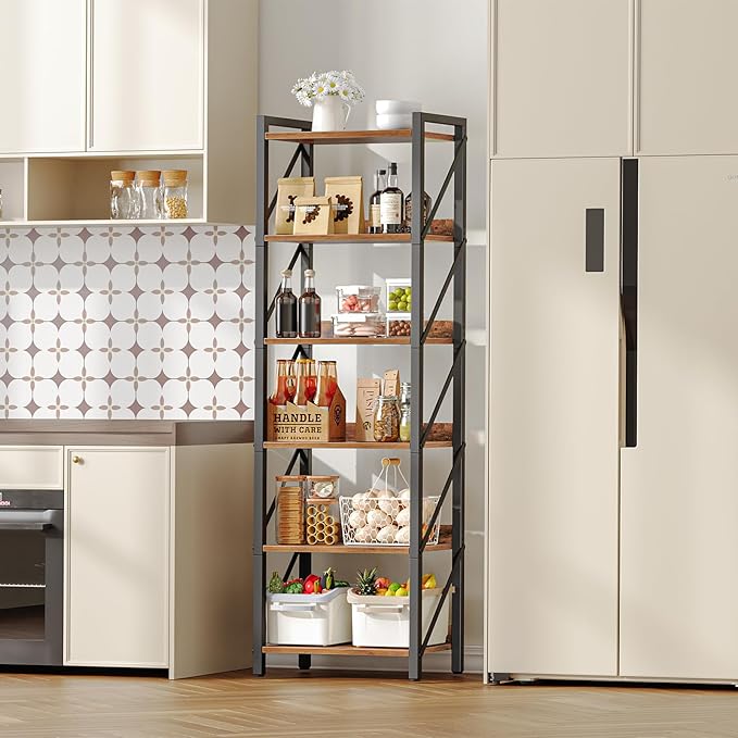 HOOBRO Bookshelf, 6-Tier Industrial Bookcase, Book Shelf Storage Organizer - Image 4