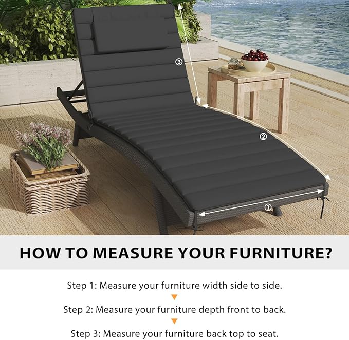 Sundale Outdoor Olefin Quilted Lounge Cushion Set of 2, Patio Foldable Chaise - Image 7