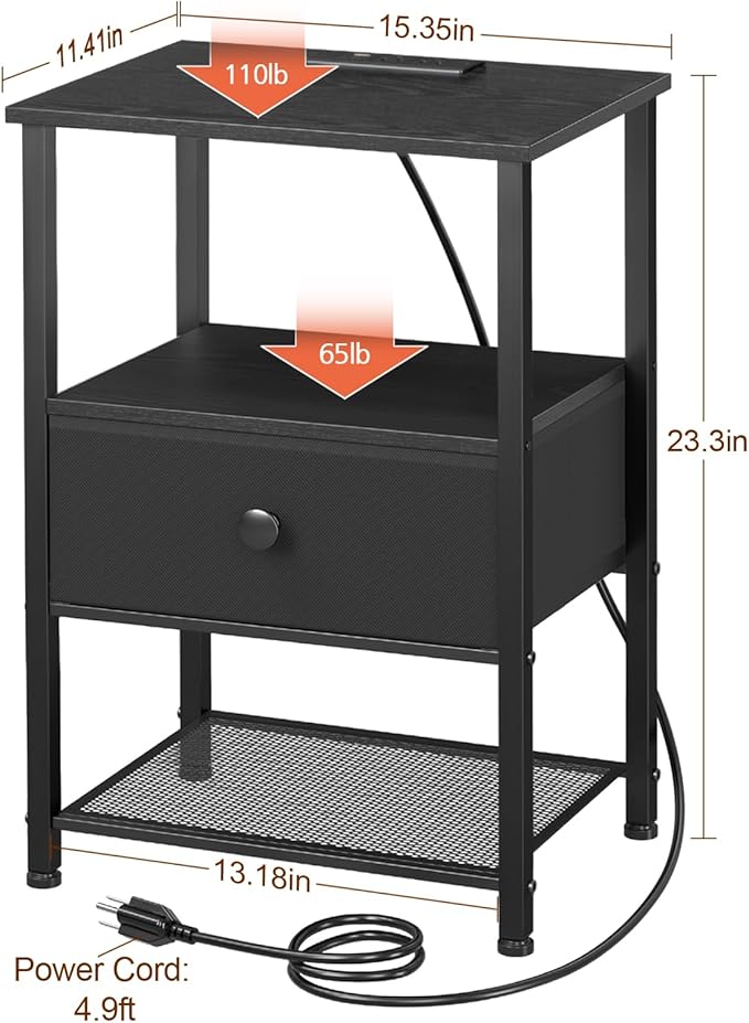 LOAKEKEL Night Stand Set 2, LED Nightstand - Image 2