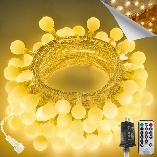 43FT 100LED Connectable Globe String Lights | 8 Modes Fairy Lights Plug in with Remote | Warm White Mini Globe Light for Indoor Outdoor Bedroom Wedding Party Garden Christmas Tree Decor