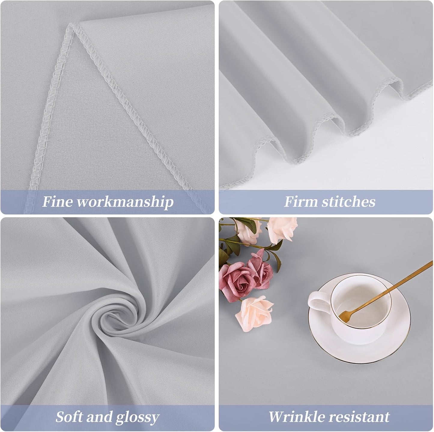12 Pack Round Tablecloth 90 Inch - Light Grey Polyester TableCloth for Round Table, Premium Light Grey Tableclothes Washable Fabric Table Cover for Wedding Party Banquet Restaurant Reception Dining