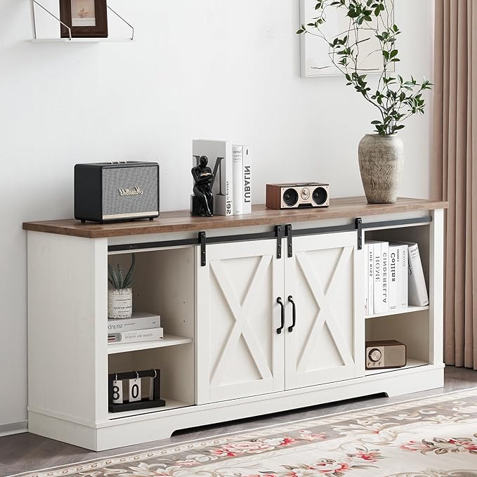 AMERLIFE 4-Piece Farmhouse Table Set Includes Sliding Barn Door TV Stand - Image 8