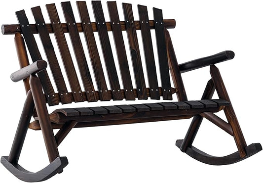 Outsunny Outdoor Wooden Rocking Chair, Double-Person Rustic Adirondack Rocker by Outsunny