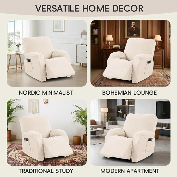 Recliner Chair Covers, 4-Piece Stretch Geometric Strokes Jacquard Reclining - Image 7