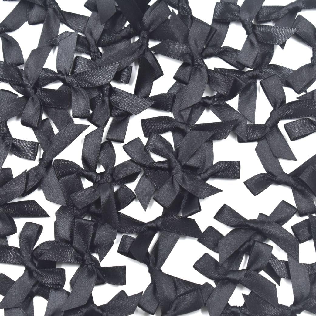 60pcs 1.7" Mini Black Ribbon Bows Decor – Small DIY Satin Bows for Crafts, Little Bows for Gift Wrapping, Tiny Bow Stickers for Note Card Bow Baby Shower Cake and Candle Decorations