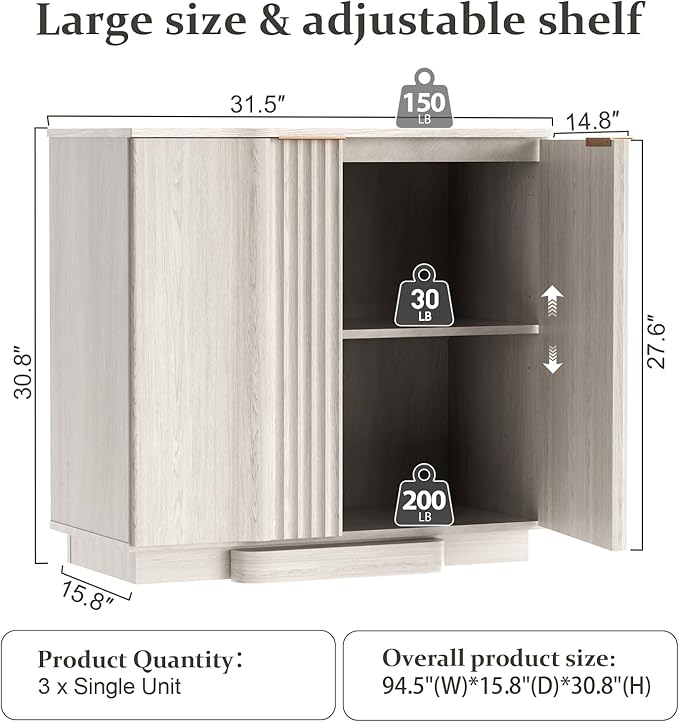 Brafab Buffet Cabinet, 94.5" Modern Farmhouse Accent Sideboard Cabinet - Image 2