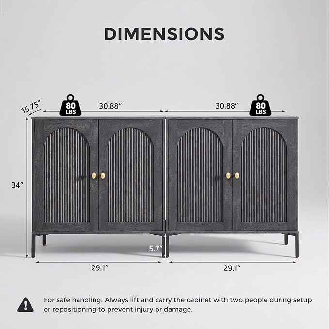 IFBUY Modern Sideboard Buffet Cabinet, 61.75" W Fluted Arched Buffet Cabinet - Image 2