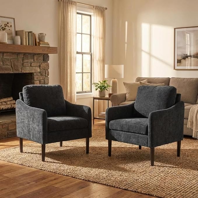 Mid Century Modern Accent Chair, Chenille Fabric Armchair - Image 3