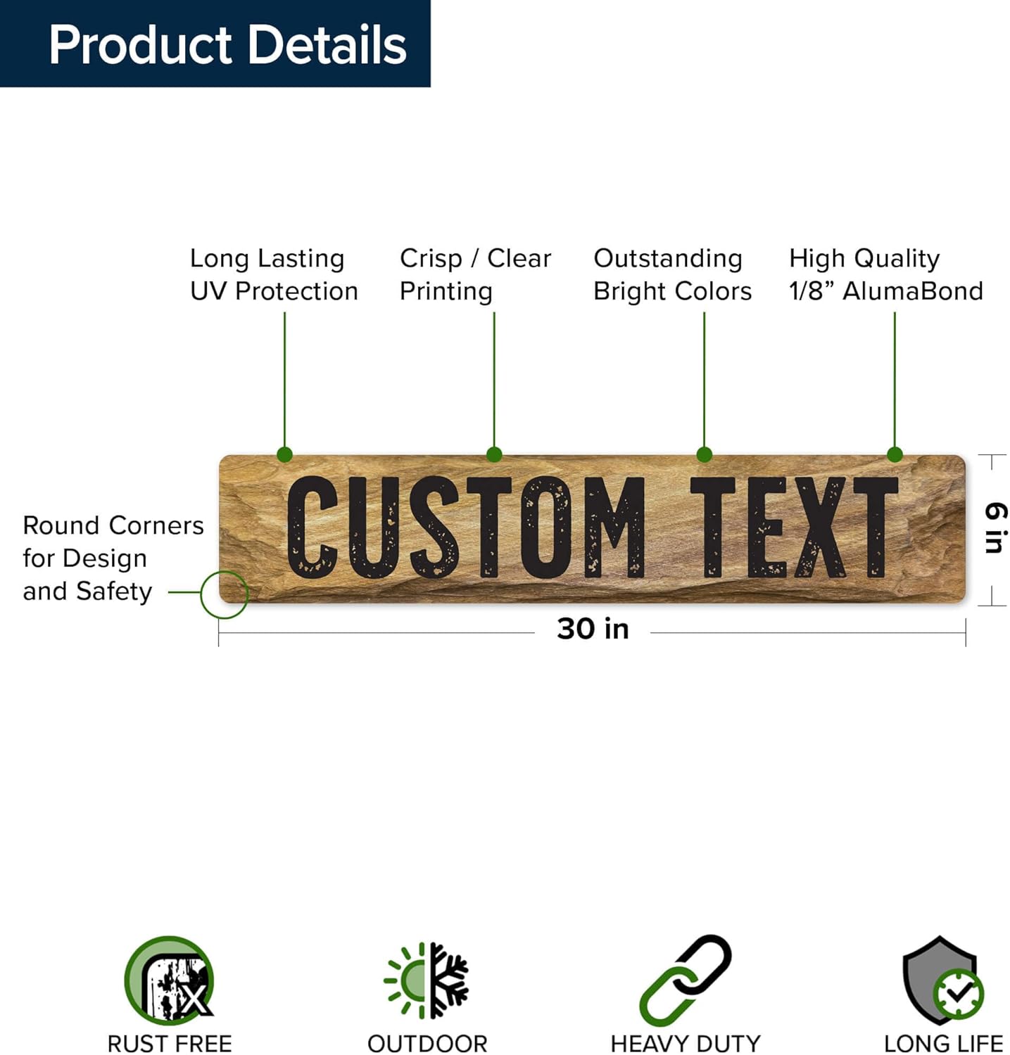 Custom Sign, Custom Street Sign, 11 Font Colors, 13 Font Styles, 4 Hole Options, 22 Sizes, 6x30 Inches, Rust Free DiBound, Fade Resistant, Made in USA by My Sign Center (Stone)