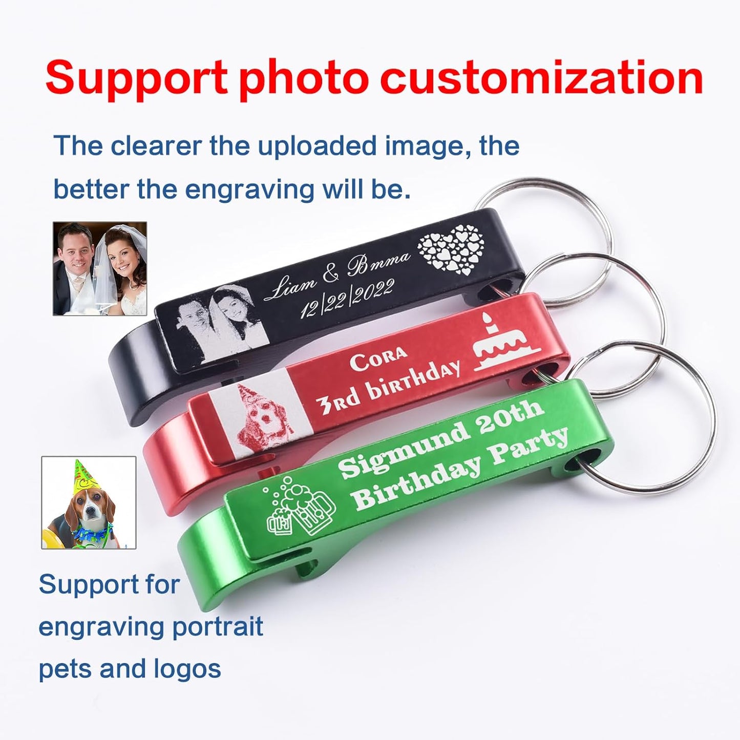 60pcs Personalized Bottle Opener Keychain Bulk, Custom Text/Logo/Photo