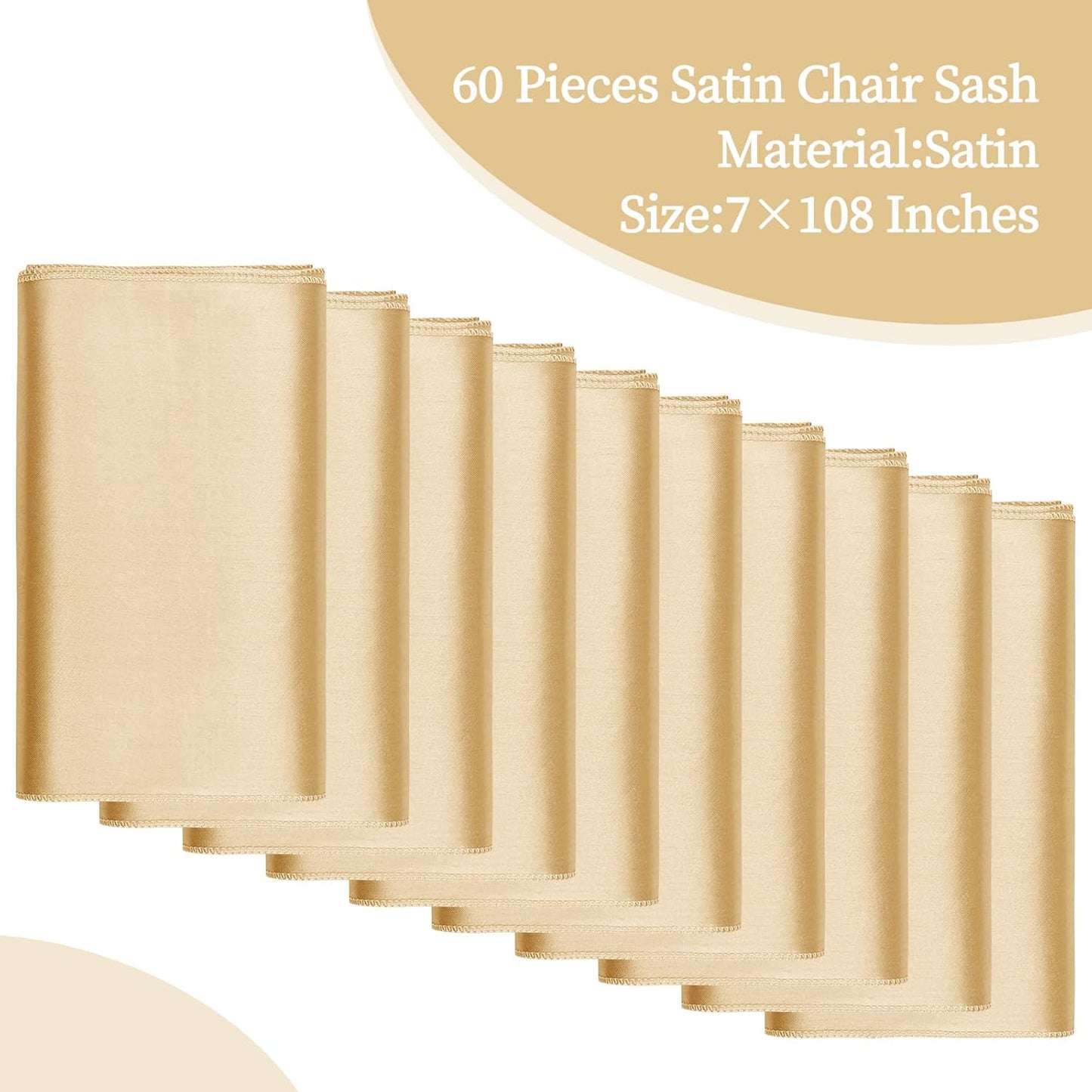 fani 60 PCS Champagne Satin Chair Sashes Bows Universal Chair Cover for Wedding Reception Restaurant Event Decoration Banquet,Party,Hotel Event Decorations (7 x 108 inch)
