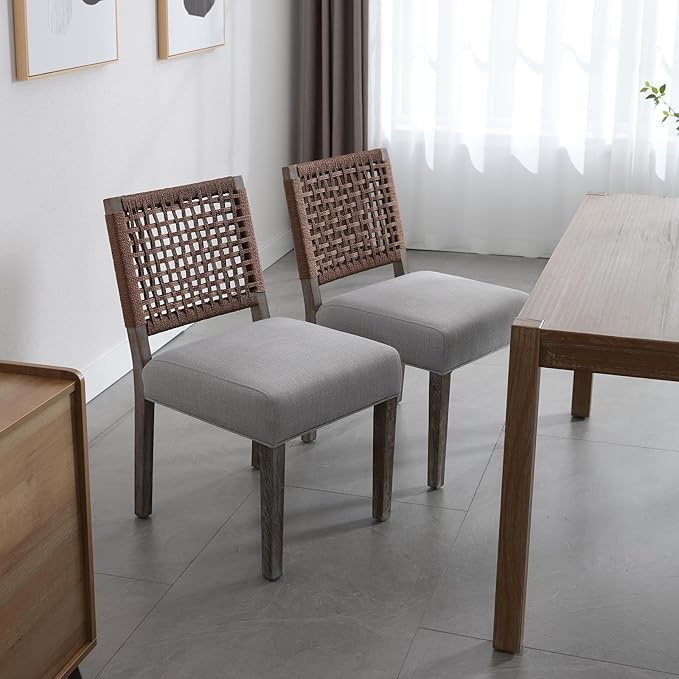 LZAREAL Farmhouse Dining Chairs Set of 4 Linen Fabric Upholstered Accent Side - Image 4