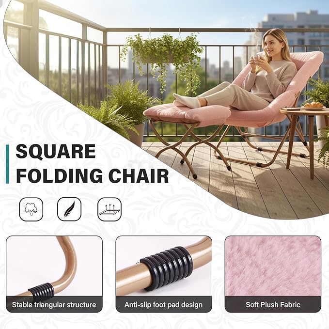 Tiita Folded Chair with Ottoman, Soft Faux Fur Oversized Folding Accent Chair - Image 4