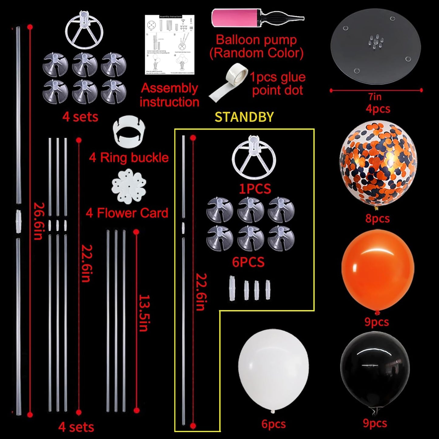 TONIFUL 4 Set Halloween Balloons Black Orange Confetti White Balloon Stand Centerpiece Table Decorations for Halloween,Celebration Party Bar,Anniversary,Graduation Decoration 2025