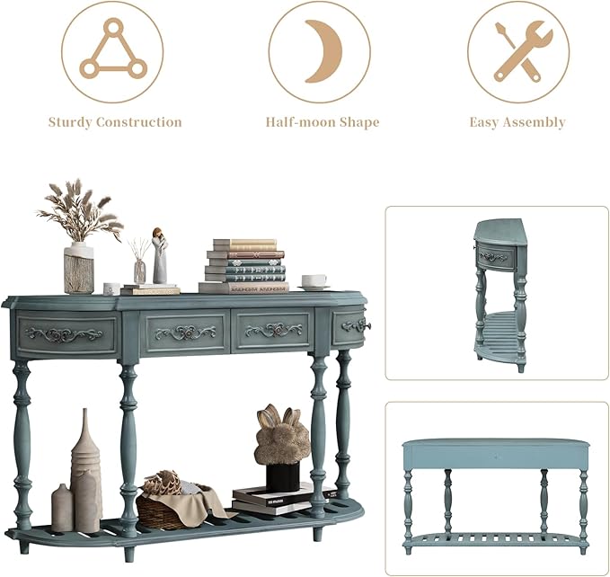 Retro Curved Console Table, Antique Blue - Image 6