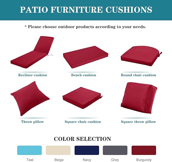 Chaise Lounge Cushion for Outdoor Furniture, Waterproof Fade and Tear Resistant - Image 7