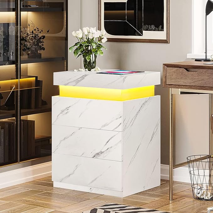 ADORNEVE Nightstand with Charging Station and LED Lights, Night Stand with - Image 8