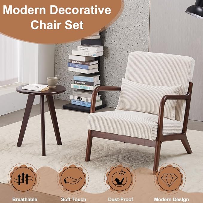 Hanuq】Mid-Century Modern Accent Chair&Coffee Table Set, Vintage Luxury Style - Image 6