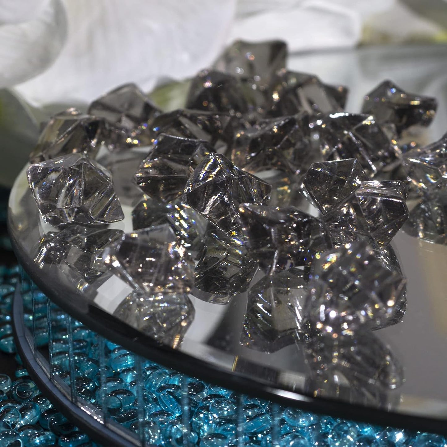 HappyFiller Halloween Decoration 160 Pack Gray Fake Crystal Ice Stone,Acrylic Rocks Gems,Grey Vase Fillers Diamond Cube,Table Scatters,Arts Craft,Wedding Centerpieces,Party Event Decor,Fishbowl