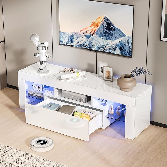 VINGLI 51'' LED TV Stand, High Glossy Modern Entertainment Center - Image 6
