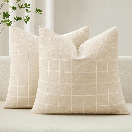 MIULEE Decorative Chenille Check Throw Pillow Covers Vintage Plaid Couch by MIULEE