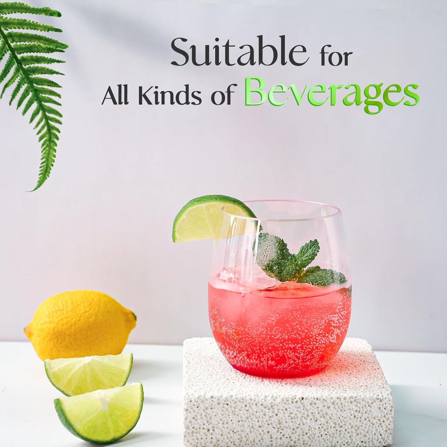 FOCUSLINE 32 Pack Plastic Wine Glasses Stemless, 12 Oz Crystal Clear Disposable Wine Cups, Reusable Plastic Wine Glasses for Parties Weddings, Shatterproof Recyclable and BPA-Free