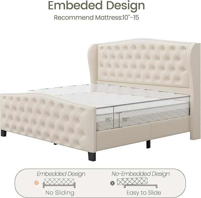LARMACE Queen Size Bed Frame Velvet Upholstered Platform Bed - Image 7