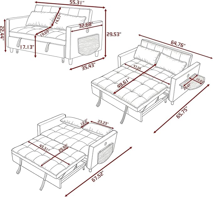 4 in 1 Convertible Sofa Bed, Pull Out Couch - Image 2