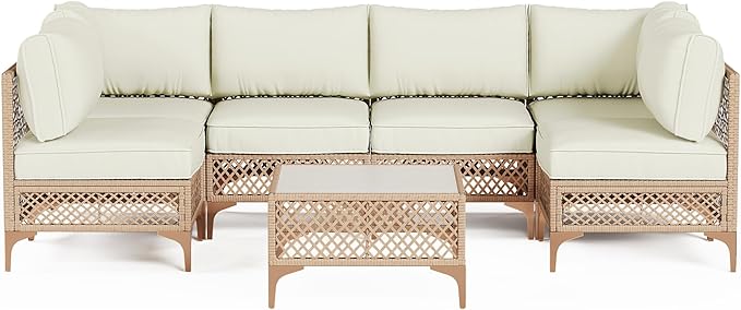 7-Piece Generous Patio Furniture Set, Wicker Outdoor Sectional Set - Image 9