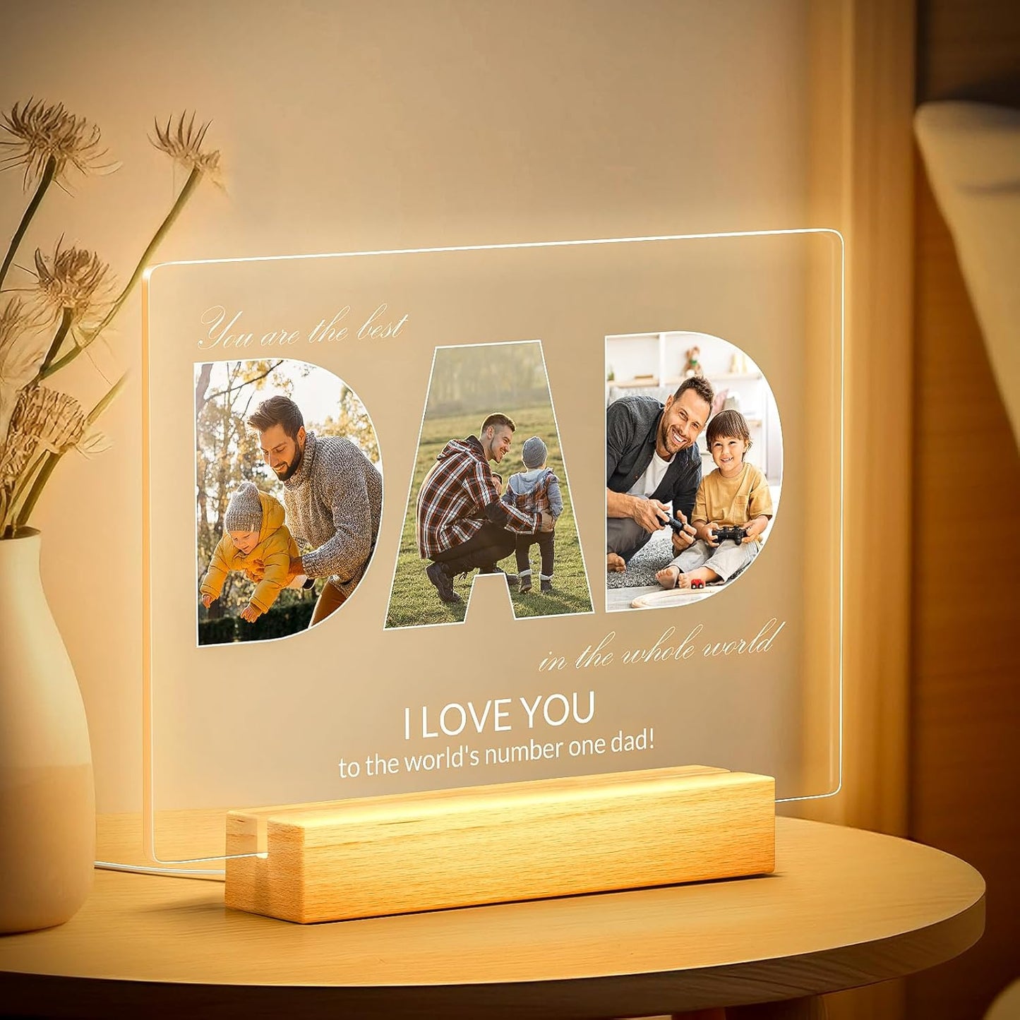 Personalized Gifts for Dad from Daughter & Son, Custom DAD Picture Frames with Photo, Customized Photo Frame with Night Light, Custom Birthday Gifts for Dad, Baby, Kids, Family