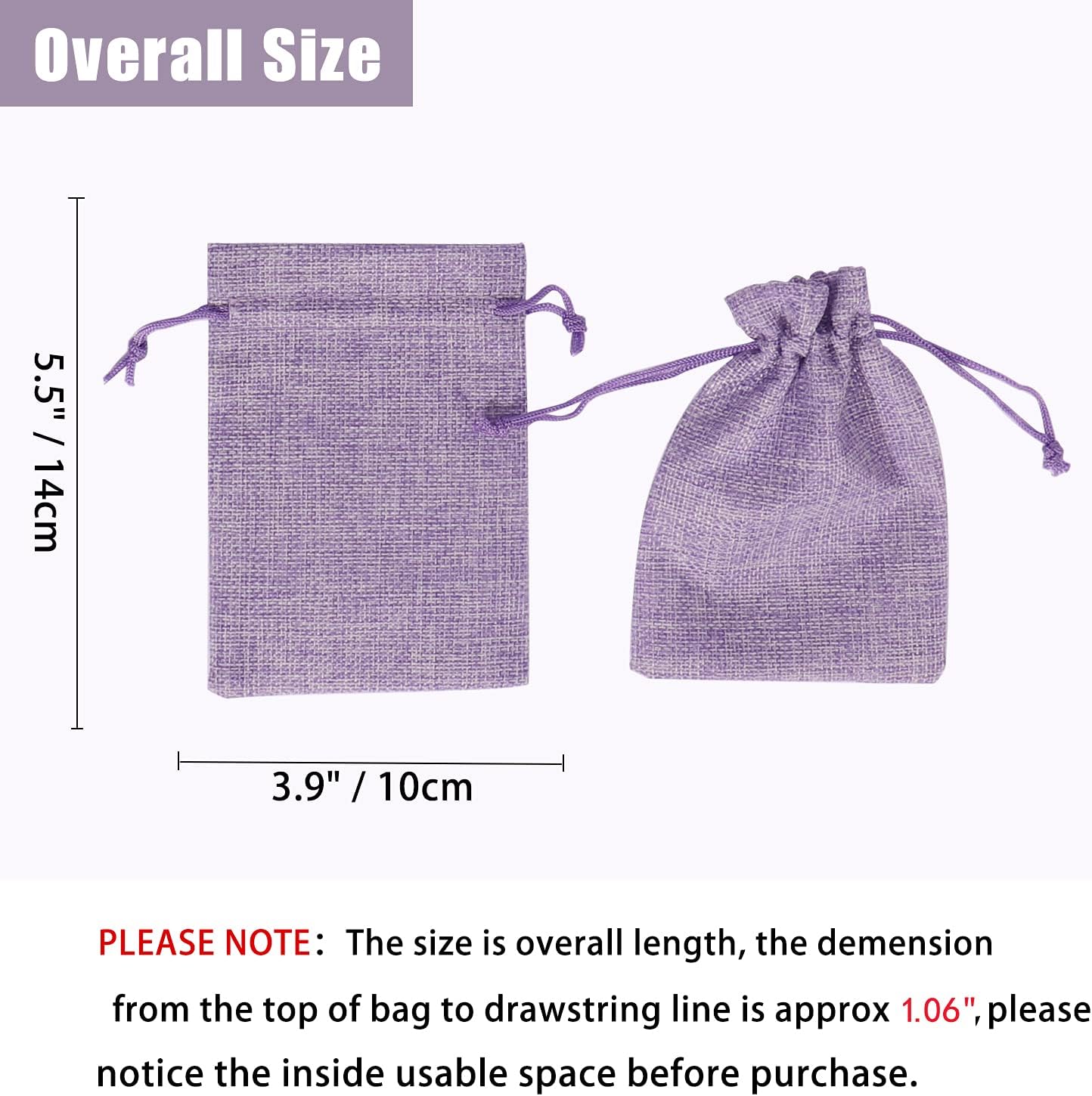 20pcs Burlap Bags with Drawstring 3.9 x 5.5 inch, Linen Gift Bags Jewelry Pouches Sachets for Christmas Wedding Party Favor (Light Purple)