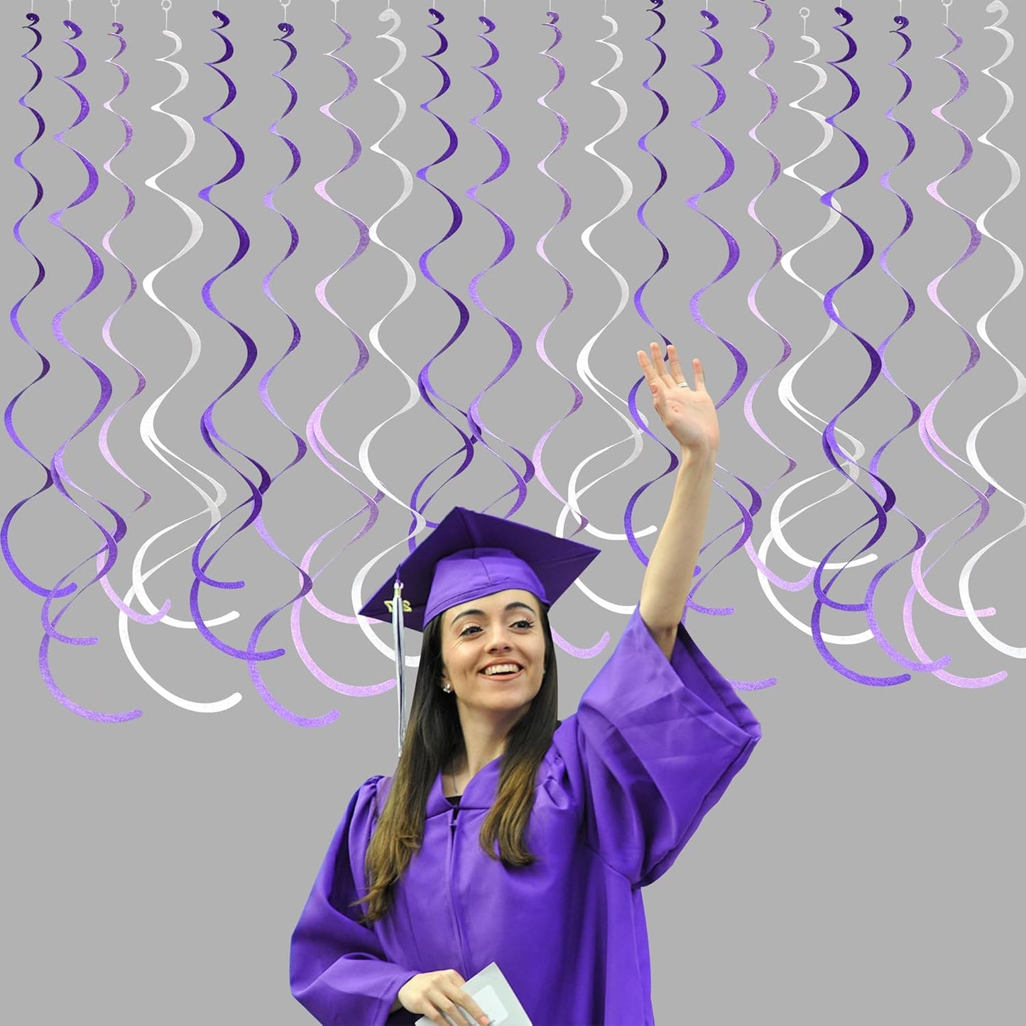 36Pcs Purple Hanging Swirl Decorations Ombre Purple Felt Swirl Streamer Spiral Ceiling Garland for Lavender Lilac Violet Birthday Wedding Bachelorette Baby Shower Graduation Holiday Hen Party Supplies