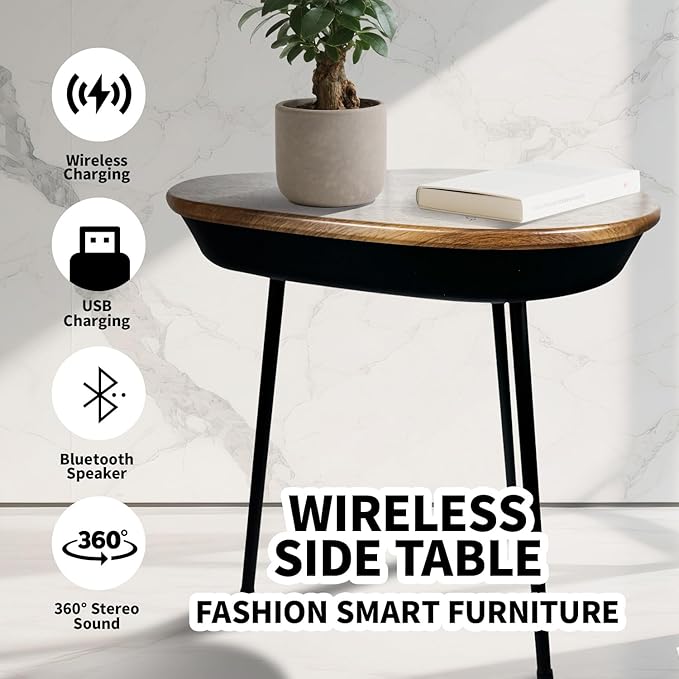 Smart Side Table with Bluetooth Speaker & Wireless Charging Modern End Table - Image 6