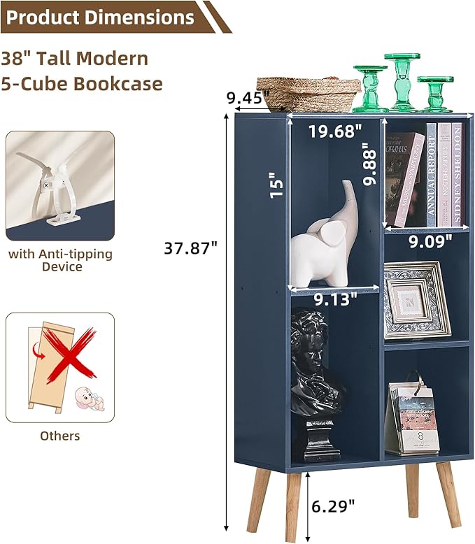 LEYAOYAO 5 Cube Bookshelf 3-Tier Bookcase - Image 2