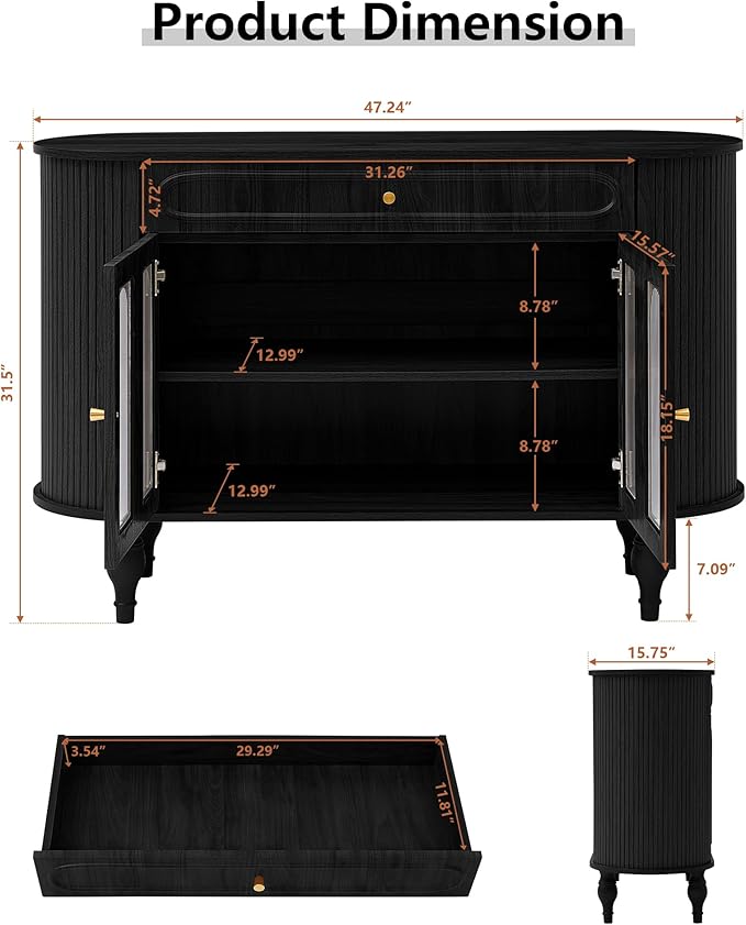 XUZENEST 47'' Fluted Sideboard Buffer Cabinet - Image 2