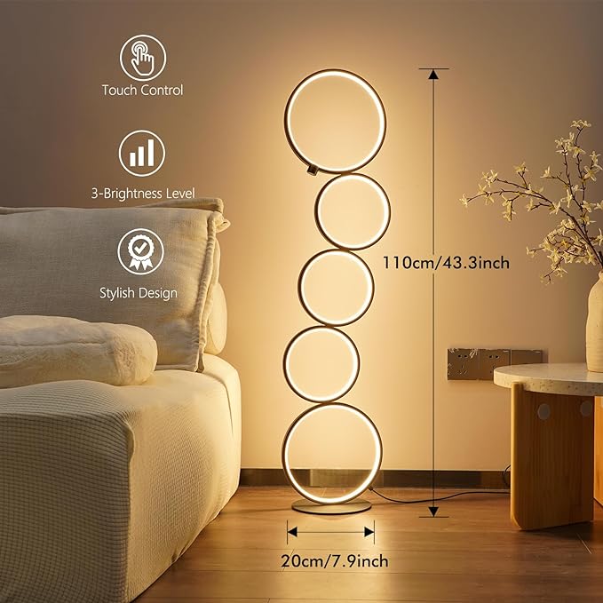 NUÜR Modern 5-Ring LED Floor Lamp, 43.3" Artistic Nesting Circle Standing Lamp - Image 3
