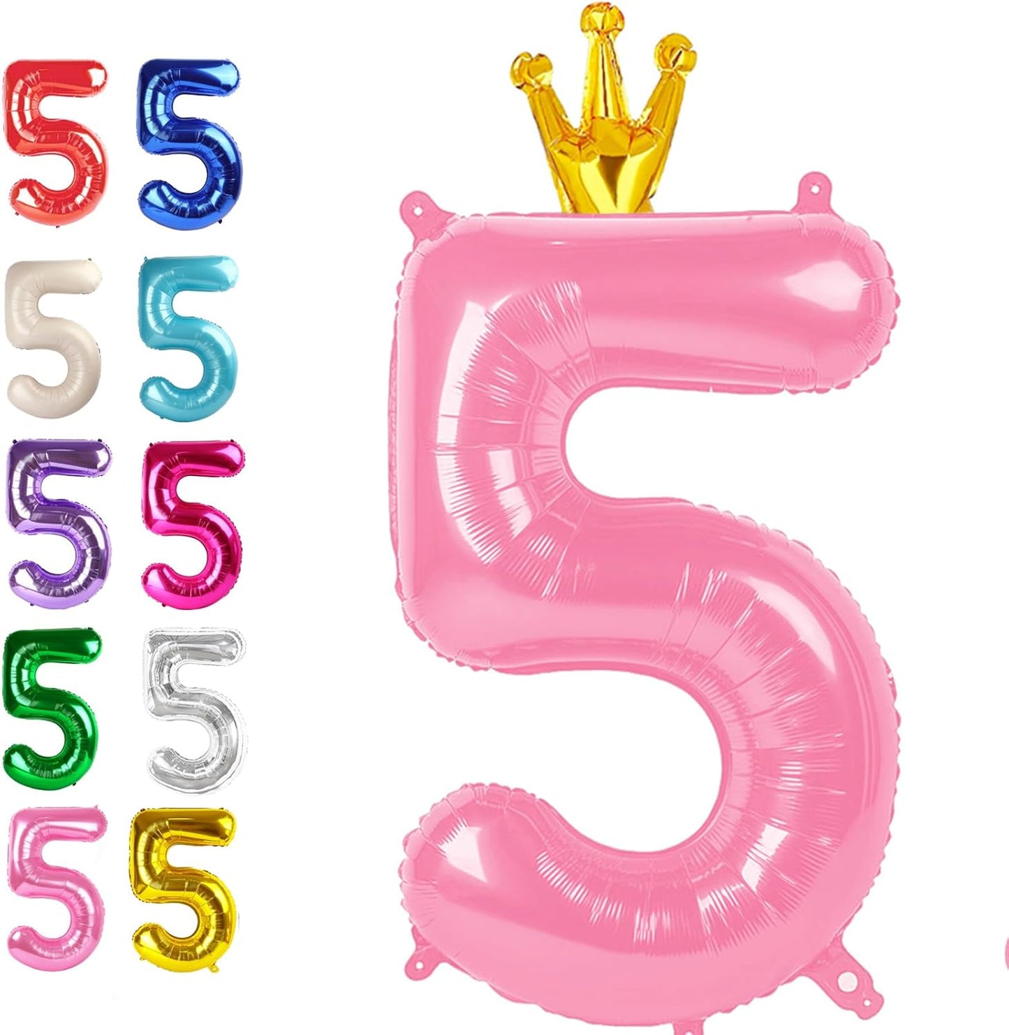 Large Pink Crown 40 Inch Birthday Number 5 Balloon, Pink Crown Five 5th 15 25 35 50 55 Birthday Anniversary Celebration Decorations, Foil Mylar Helium Numbers 5 Balloons Girl Boy Party Supplies