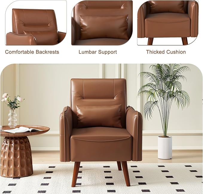 Bonzy Home Mid-Century Modern Faux Leather Accent Chair Set of 2 - Image 4
