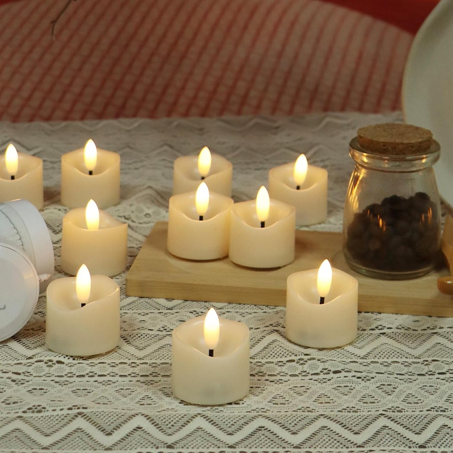 6 Pack Battery Operated Votive Candles 1.5 x 1.67 inches Flameless Votive Tealights Black Wick Tea Lights LED Electric Fake Candles Realistic for Wedding Christmas Thanksgiving Party Decoration