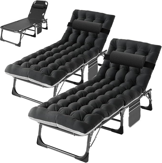 ABORON 2PK Oversized Chaise Lounge Chair, 5 Positions Padded Outdoor Tanning by ABORON