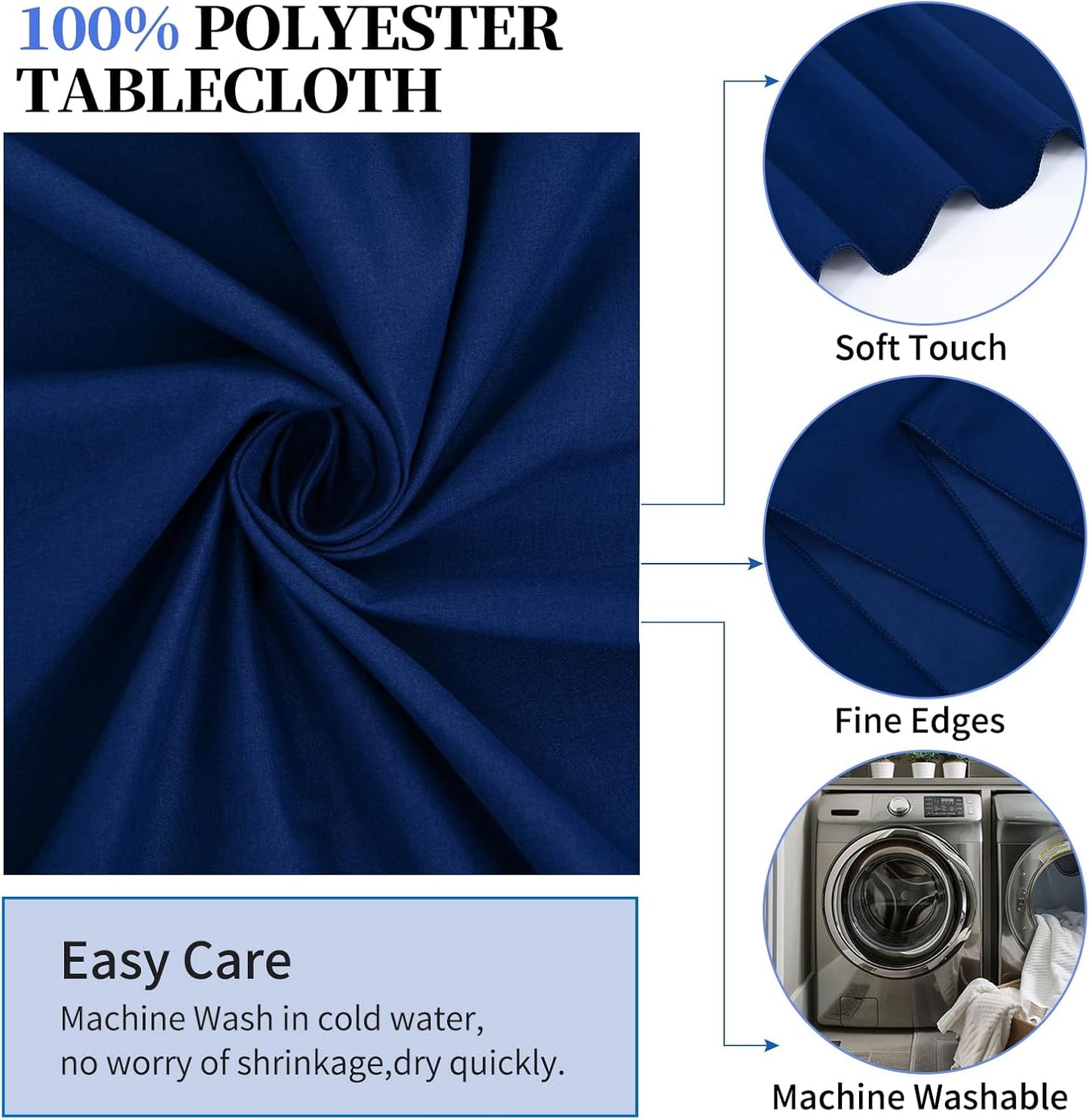 6 Pack Round Tablecloths - 120 Inch, Navy Blue Polyester Table Cover for Round Table, Stain and Wrinkle Resistant Washable Fabric Table Cloth, Polyester Tablecloth for Wedding Banquet Parties