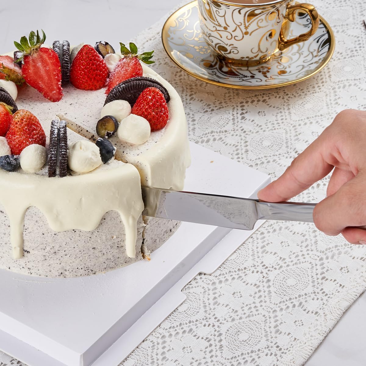 Silver Cake Cutter Set, Stainless Steel Cake Cutting Set Include Cake Knife and Cake Server, Suitable for Wedding, Birthday, Parties and Events