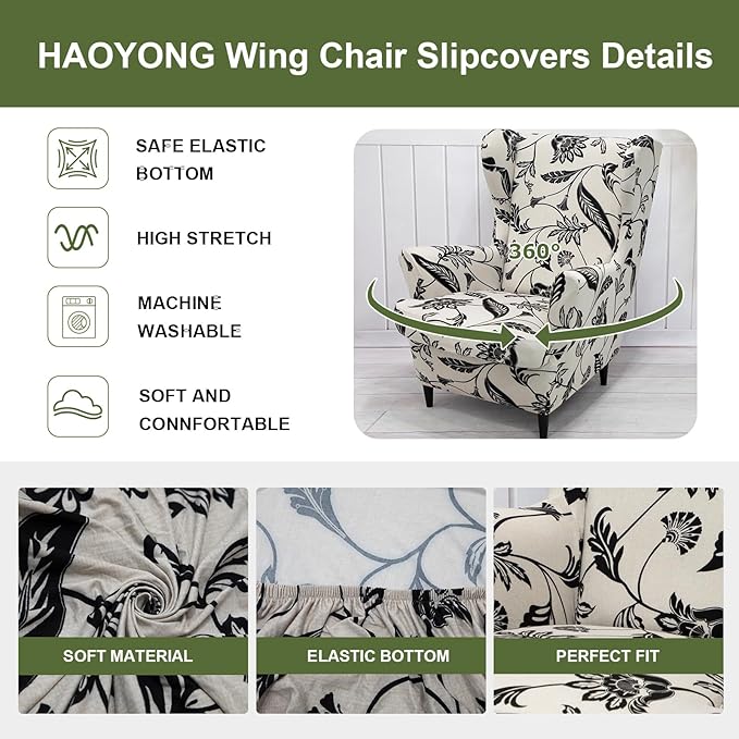 HAOYONG Wing Chair Slipcovers Printed Wingback Chair Covers 2 Pieces Wingback - Image 4