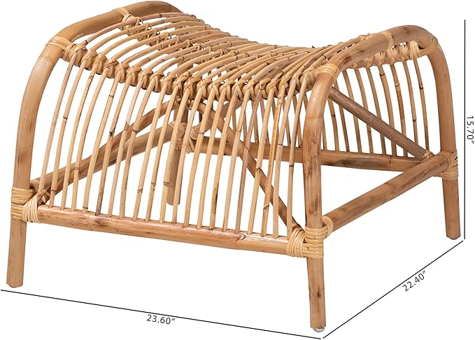bali & pari Lamaria Modern Bohemian Natural Rattan Footstool - Image 7