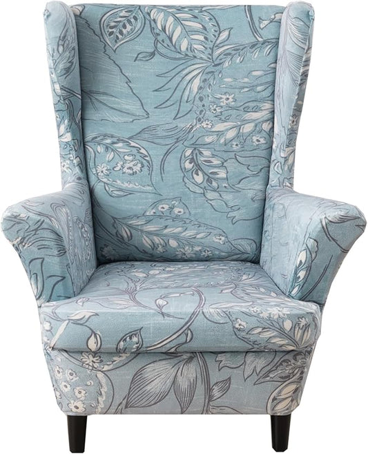 KRFOONN Velvet Wing Chair Slipcovers 2 Piece Stretch Printed Wingback Chair by KRFOONN